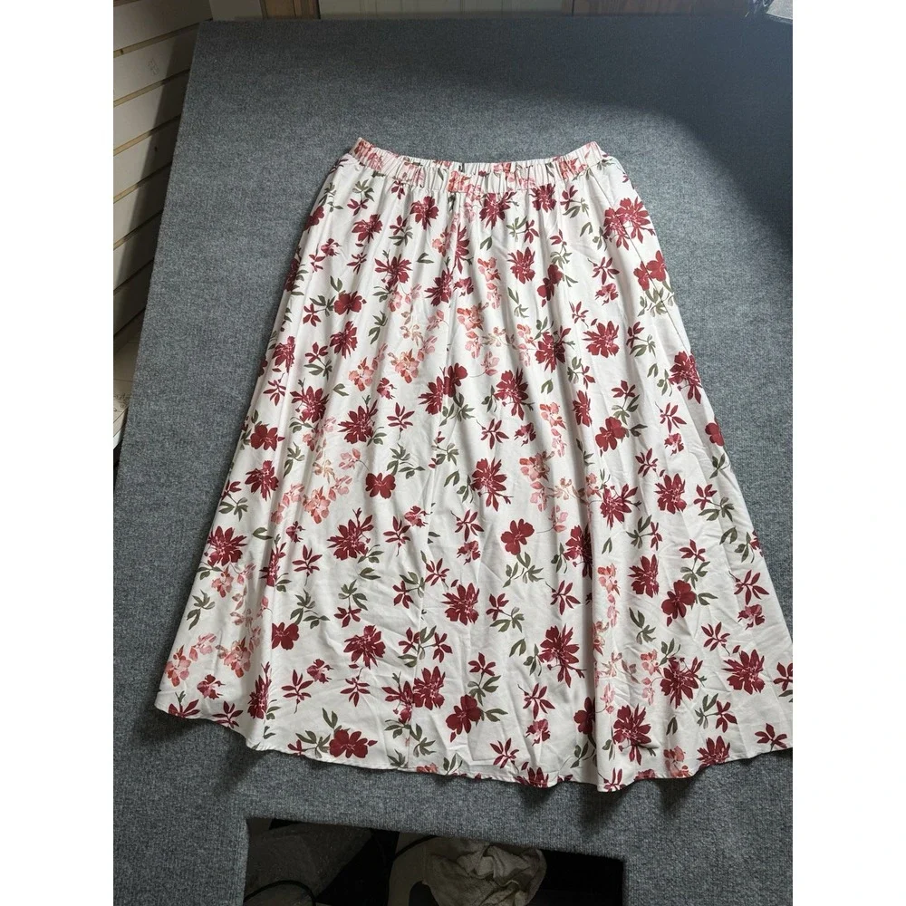 Floral Maxi Skirt Womens Elastic High Waist Red Green Flowy A-Line Spring Sz 4X